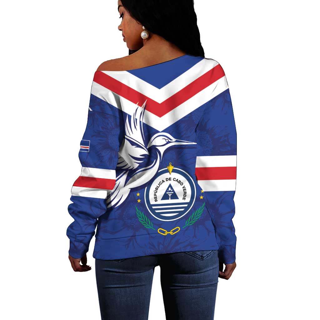 Cape Verde Independence Day Off Shoulder Sweater Gerbera Daisy Pattern