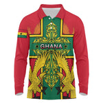 Custom Ghana Long Sleeve Polo Shirt with Cross of Saint George and Tawny Eagles