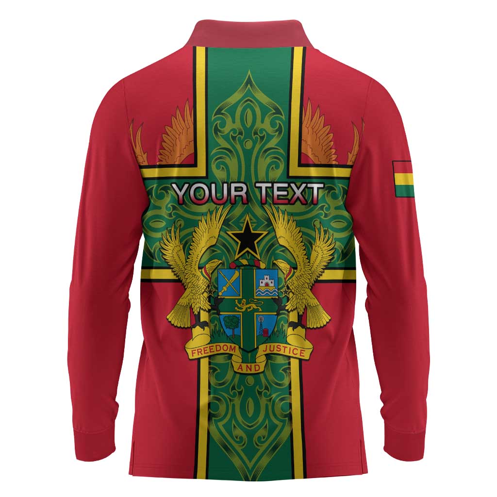 Custom Ghana Long Sleeve Polo Shirt with Cross of Saint George and Tawny Eagles