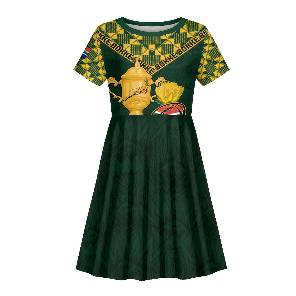Custom South Africa Rugby Kid Short Sleeve Dress - Go Bokke Champion, World Cup