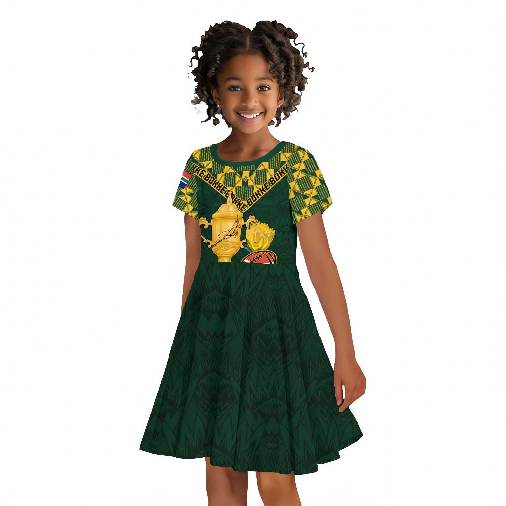 Custom South Africa Rugby Kid Short Sleeve Dress - Go Bokke Champion, World Cup
