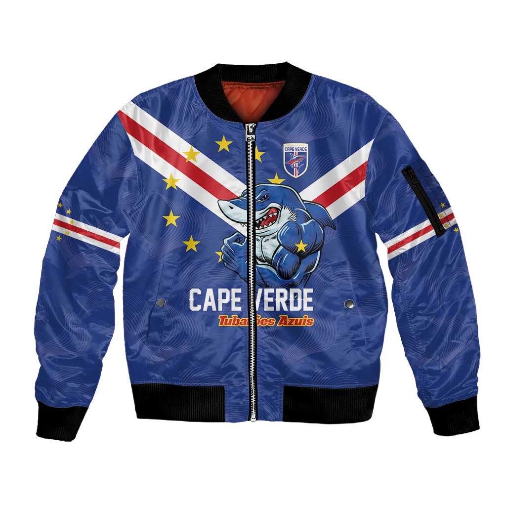 Custom Cape Verde Football Sleeve Zip Bomber Jacket Tubaroes Azuis Make History - African Pride