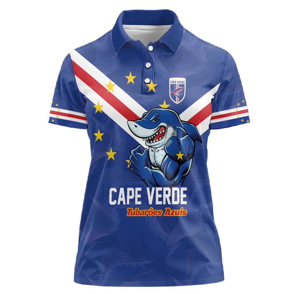 Custom Cape Verde Football Women Polo Shirt Tubaroes Azuis Make History - African Pride