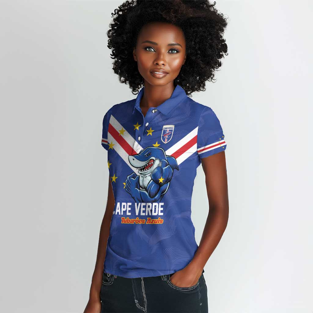 Custom Cape Verde Football Women Polo Shirt Tubaroes Azuis Make History - African Pride