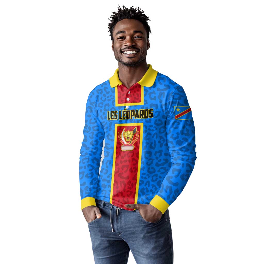 Support Les Leopards - DR Congo Football Long Sleeve Polo Shirt
