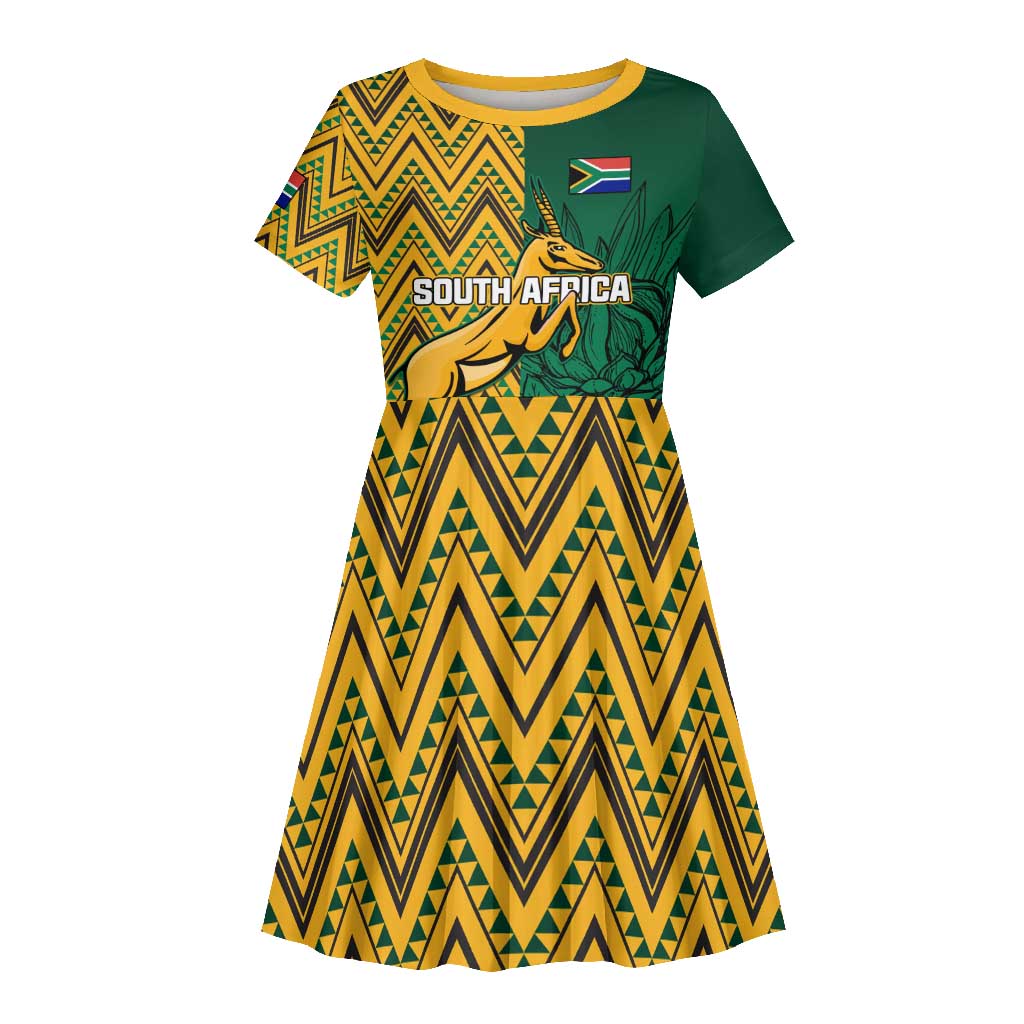 Personalized South Africa Kid Short Sleeve Dress with Springbok and Proteas African Pattern