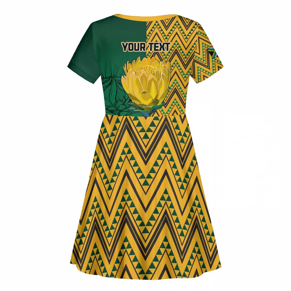 Personalized South Africa Kid Short Sleeve Dress with Springbok and Proteas African Pattern