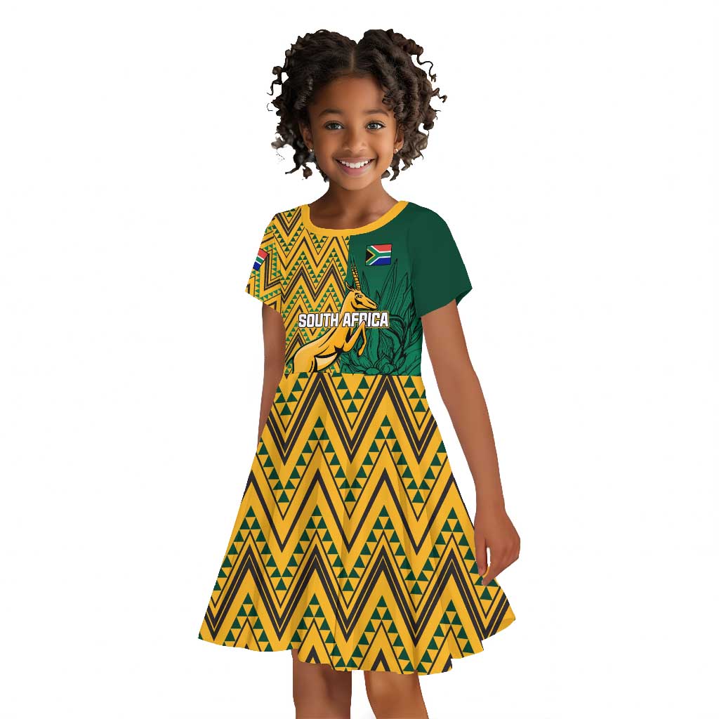 Personalized South Africa Kid Short Sleeve Dress with Springbok and Proteas African Pattern
