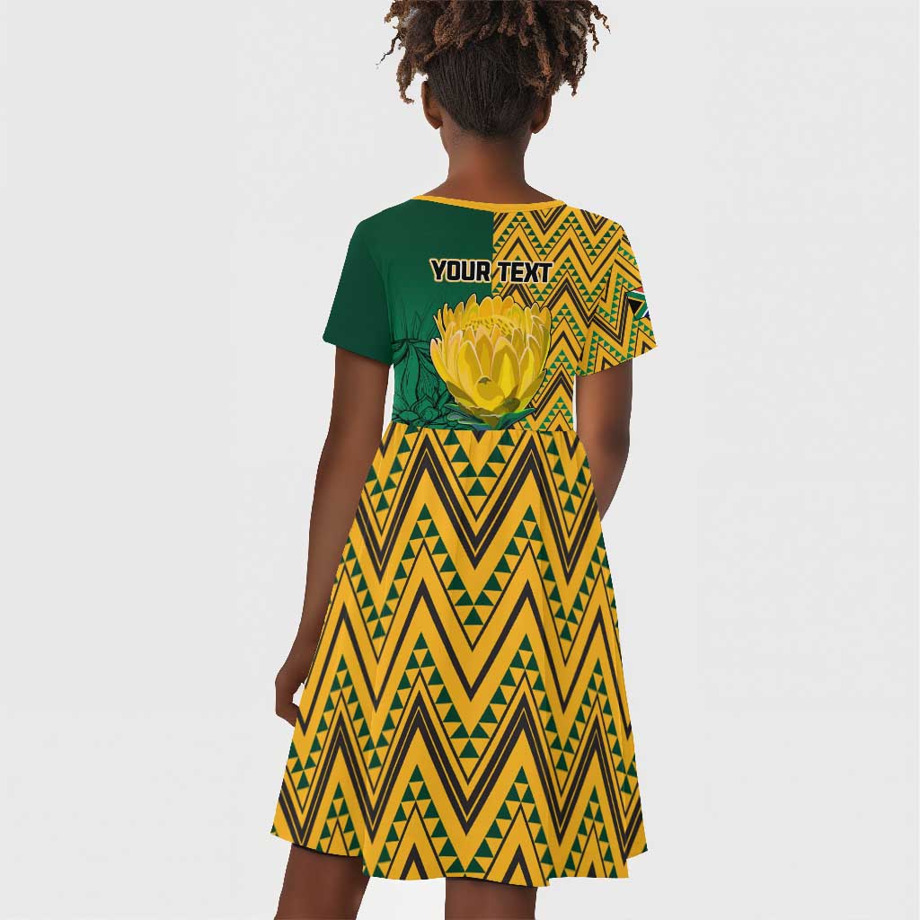 Personalized South Africa Kid Short Sleeve Dress with Springbok and Proteas African Pattern