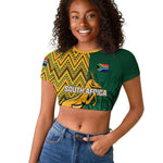 Personalized South Africa Raglan Cropped T shirt with Springbok and Proteas African Pattern