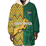 Personalized South Africa Wearable Blanket Hoodie with Springbok and Proteas African Pattern