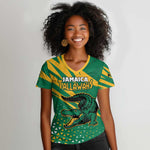 Custom Afro Jamaica Cricket Tallawahs Women V-Neck T-Shirt Fi Wi Tallawahs Champions