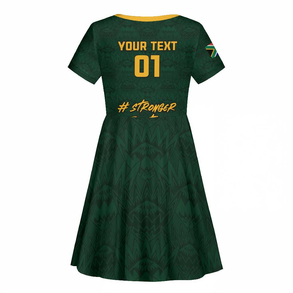 Custom South Africa Rugby Kid Short Sleeve Dress - Stronger Together, Stronger Forever, Bokke World Cup