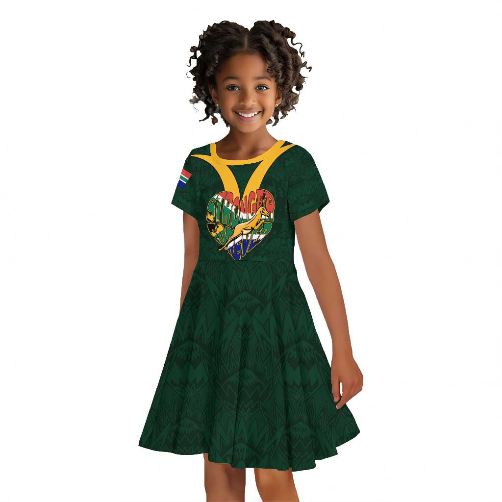 Custom South Africa Rugby Kid Short Sleeve Dress - Stronger Together, Stronger Forever, Bokke World Cup