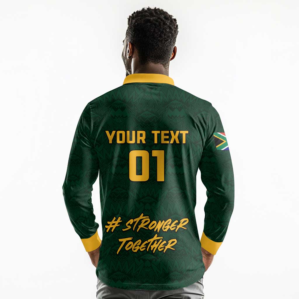 Custom South Africa Rugby Long Sleeve Polo Shirt - Stronger Together, Stronger Forever, Bokke World Cup