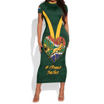 Custom South Africa Rugby Short Sleeve Bodycon Dress - Stronger Together, Stronger Forever, Bokke World Cup LT01