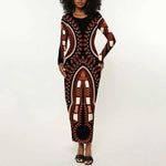African Dashiki Long Sleeve Bodycon Dress Afro Vintage Pattern