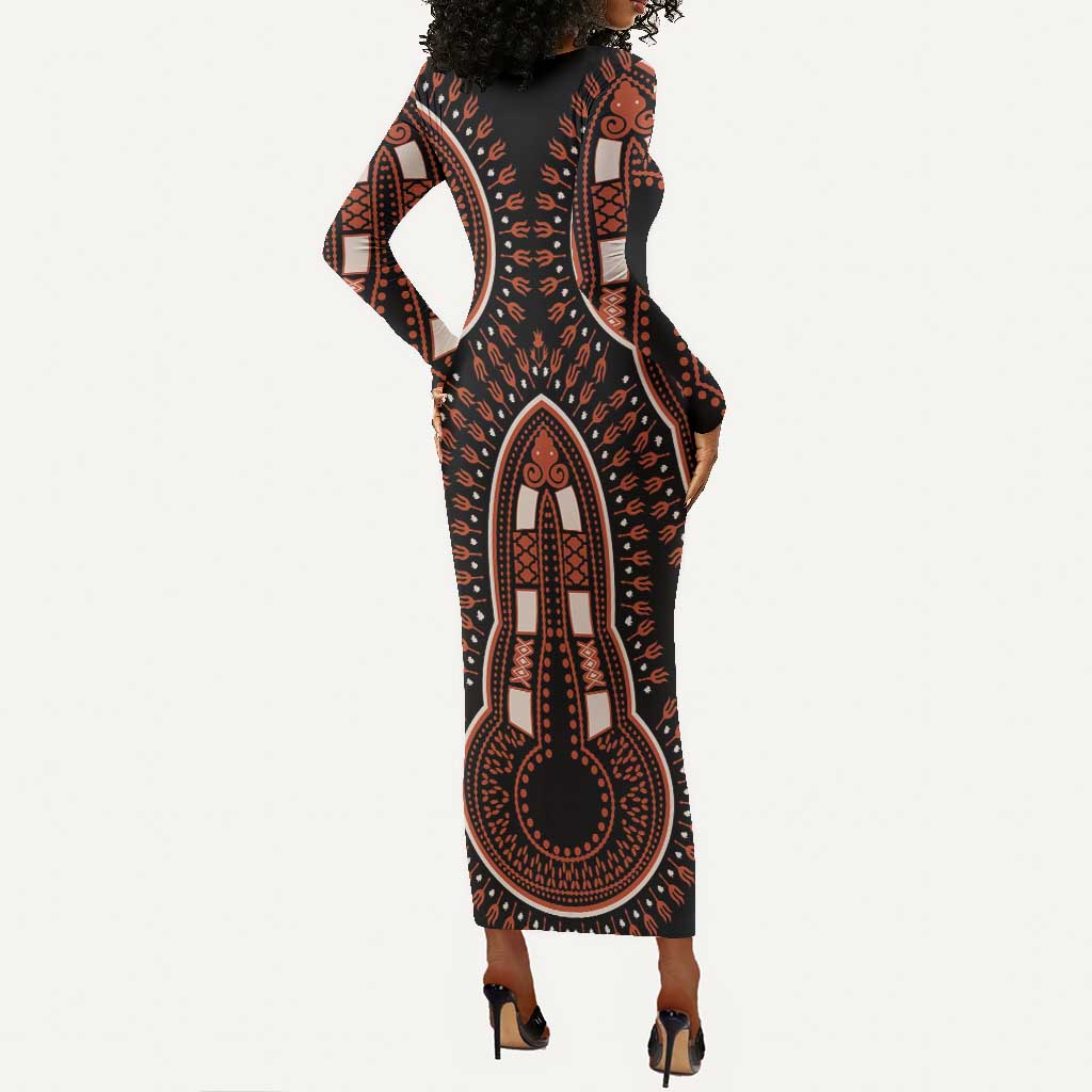 African Dashiki Long Sleeve Bodycon Dress Afro Vintage Pattern LT01