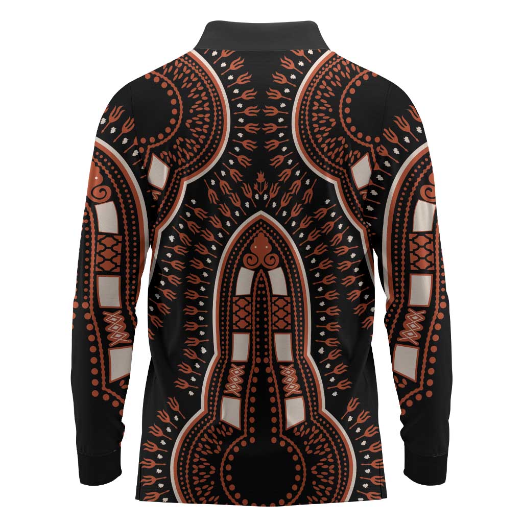 African Dashiki Long Sleeve Polo Shirt Afro Vintage Pattern