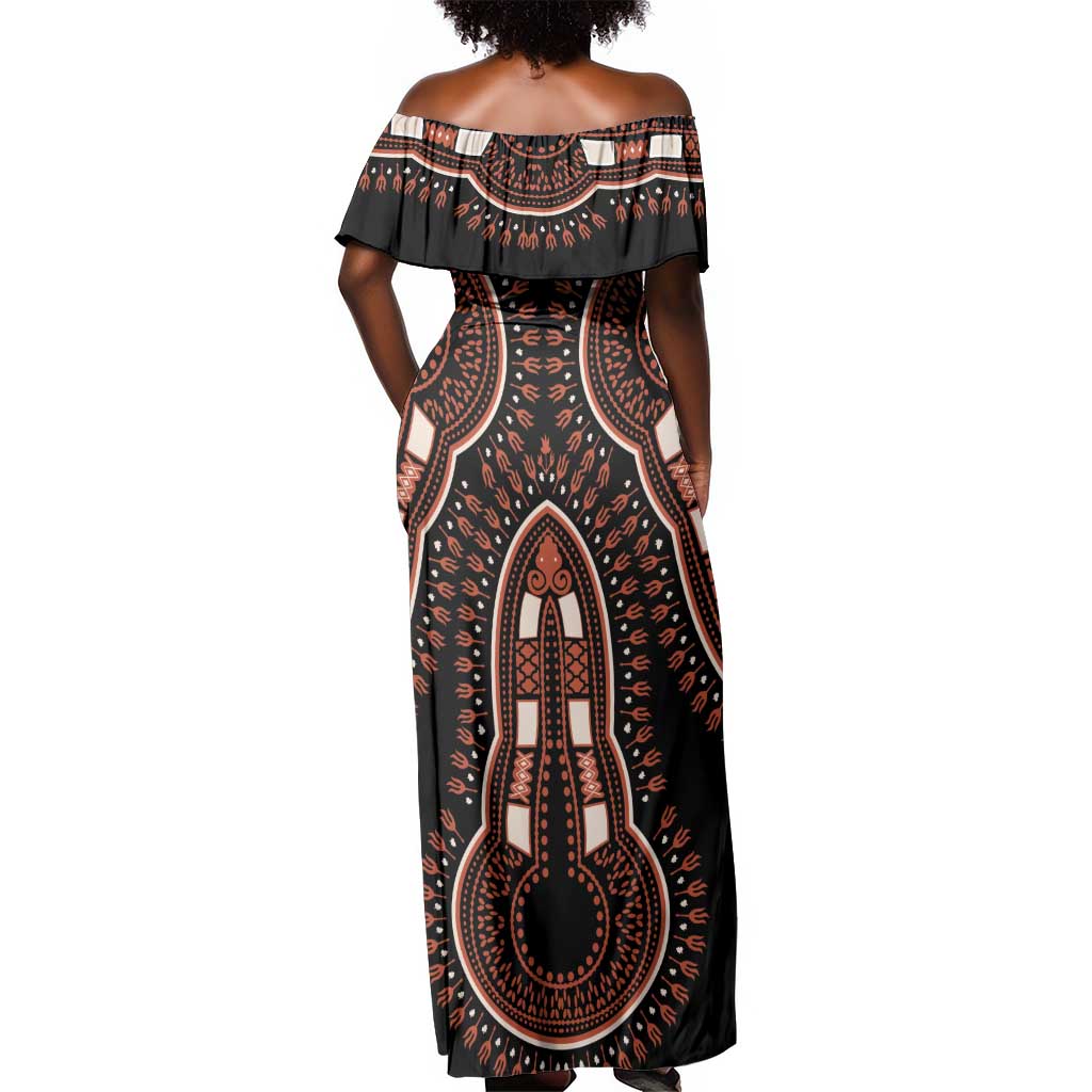 African Dashiki Off Shoulder Maxi Dress Afro Vintage Pattern