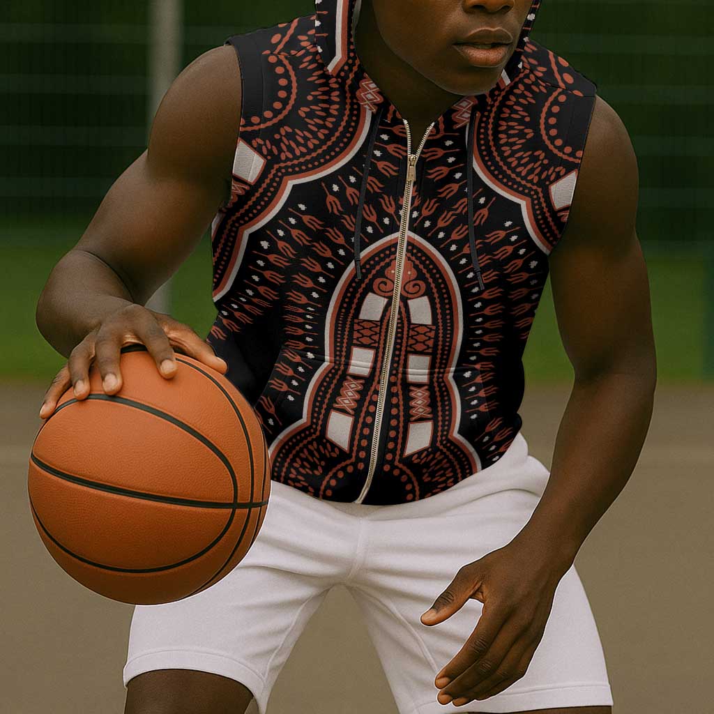 African Dashiki Sleeveless Zip Hoodie Afro Vintage Pattern - African Pride