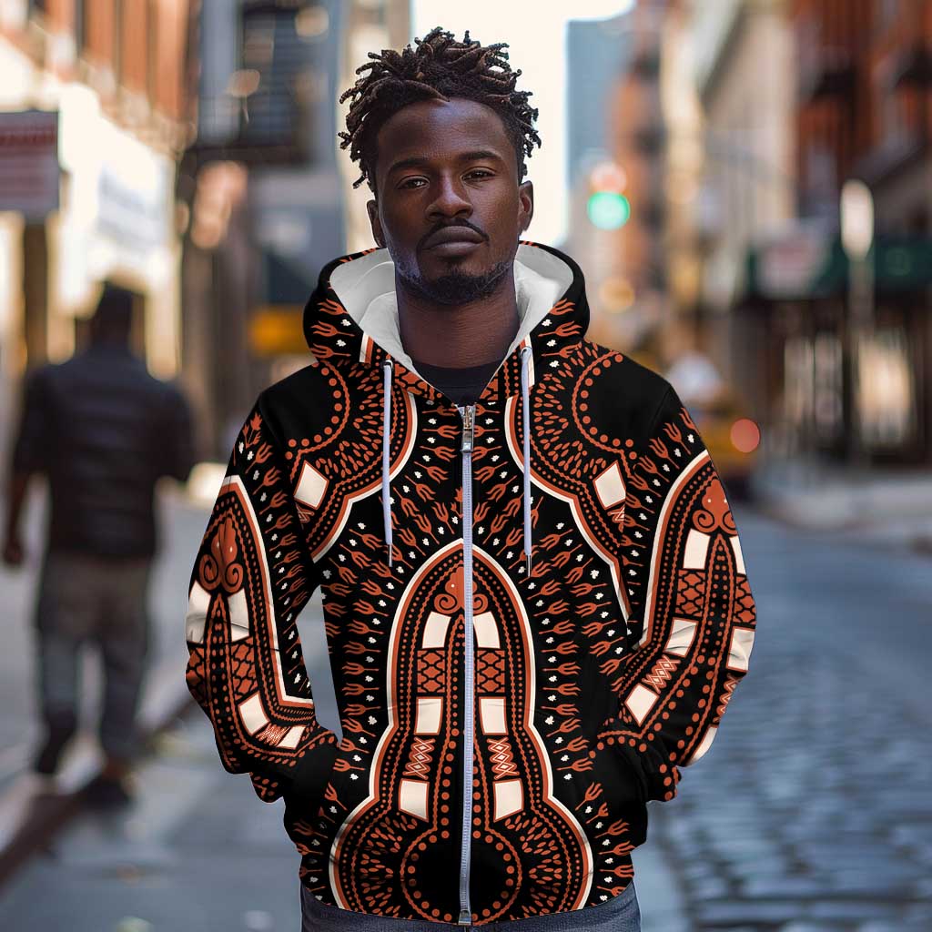 African Dashiki Zip Hoodie Afro Vintage Pattern