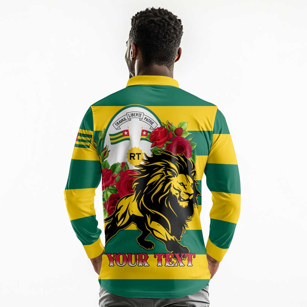 Togo Independence Day Long Sleeve Polo Shirt Lion With Rosa Flag Style