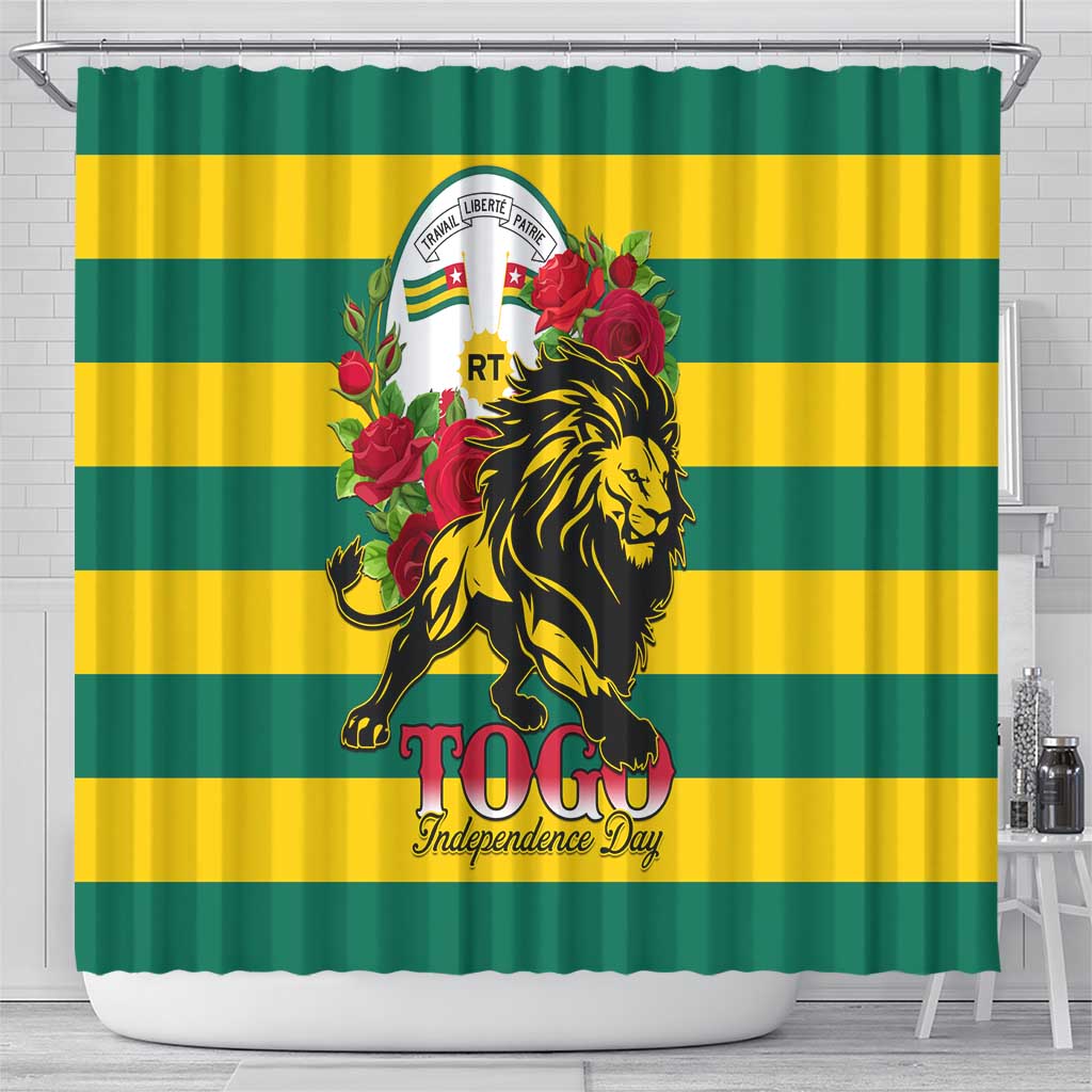 Togo Independence Day Shower Curtain Lion With Rosa Flag Style