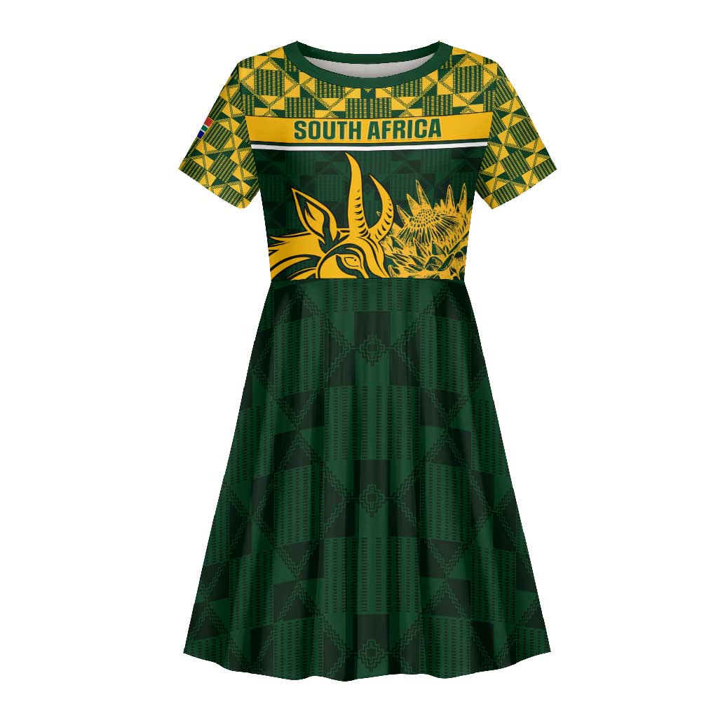 Custom South Africa Rugby Kid Short Sleeve Dress - Go Springboks with African Pattern
