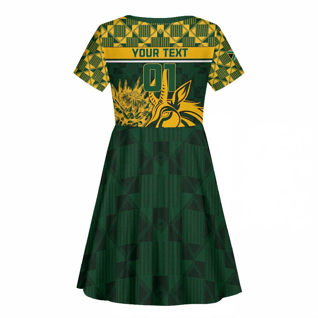 Custom South Africa Rugby Kid Short Sleeve Dress - Go Springboks with African Pattern
