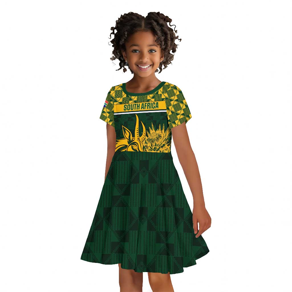 Custom South Africa Rugby Kid Short Sleeve Dress - Go Springboks with African Pattern