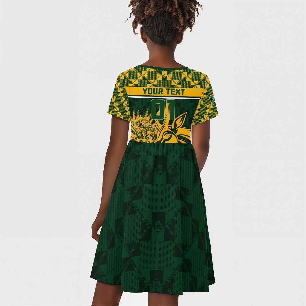 Custom South Africa Rugby Kid Short Sleeve Dress - Go Springboks with African Pattern