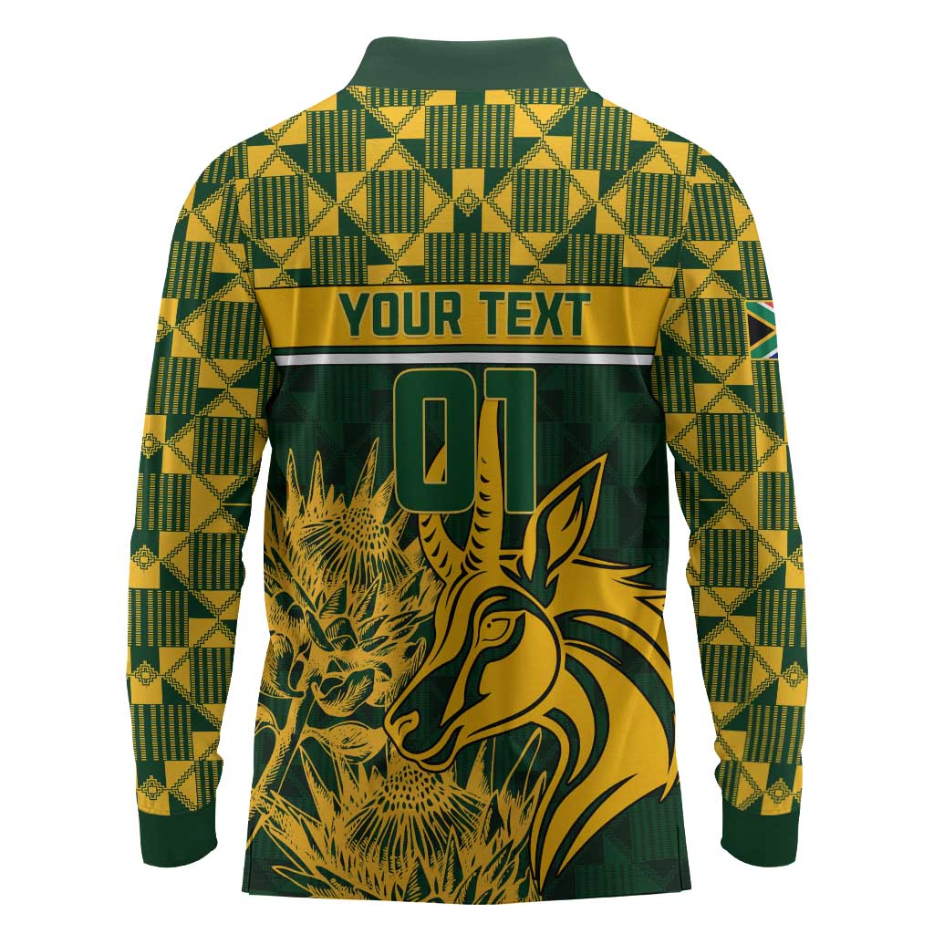 Custom South Africa Rugby Long Sleeve Polo Shirt - Go Springboks with African Pattern