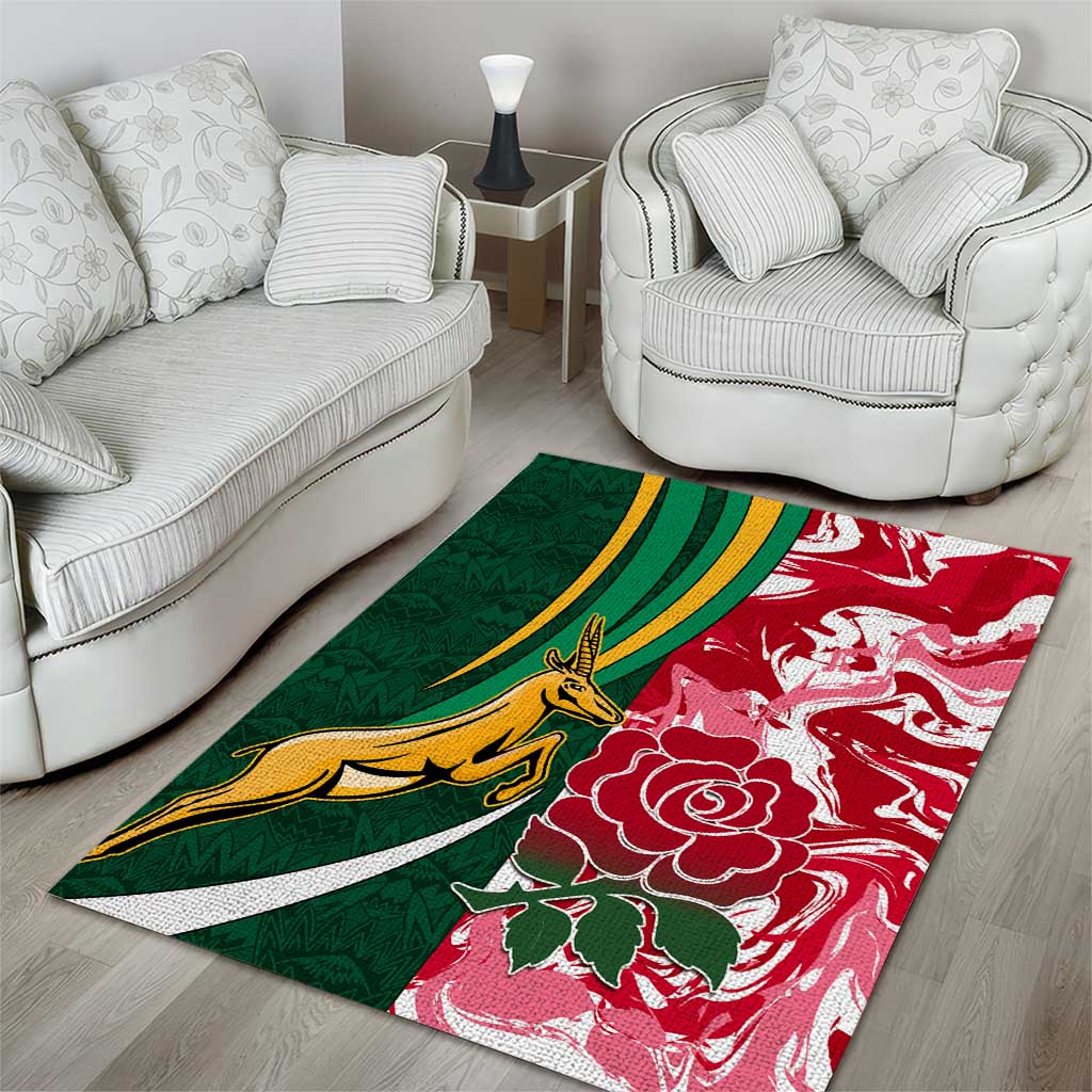 South Africa and England Rugby Area Rug - The Red Rose with Protea Pattern