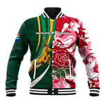 Custom South Africa and England Rugby Baseball Jacket - The Red Rose with Protea Pattern LT01