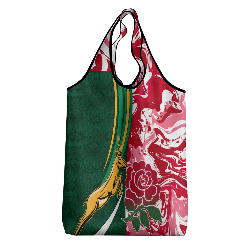 South Africa and England Rugby Grocery Bag - The Red Rose with Protea Pattern