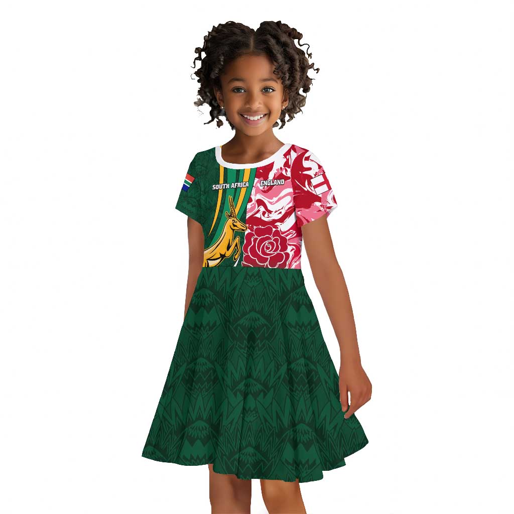 Custom South Africa and England Rugby Kid Short Sleeve Dress - The Red Rose with Protea Pattern