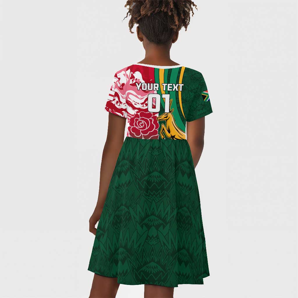 Custom South Africa and England Rugby Kid Short Sleeve Dress - The Red Rose with Protea Pattern
