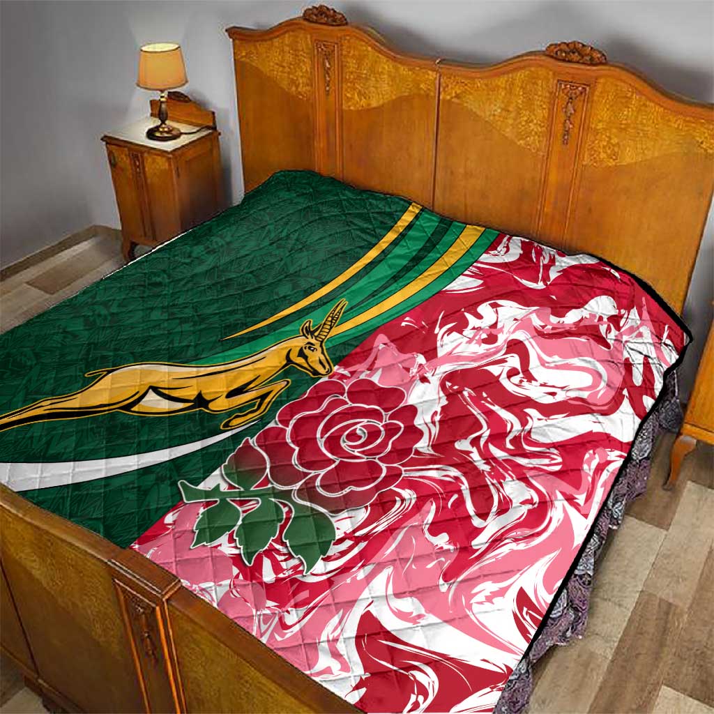 South Africa and England Rugby Quilt - The Red Rose with Protea Pattern