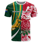 Custom South Africa and England Rugby T shirt - The Red Rose with Protea Pattern