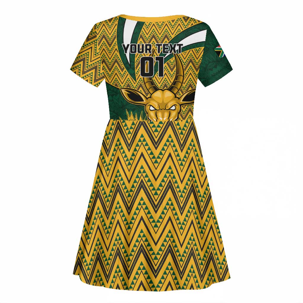 Custom South Africa Rugby Kid Short Sleeve Dress - Come On Bokke, Champion World Cup
