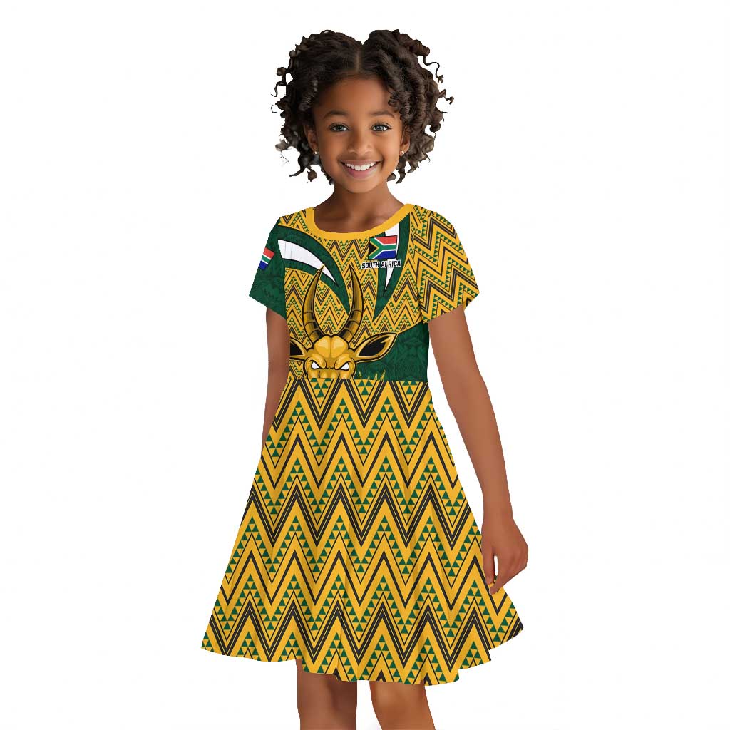 Custom South Africa Rugby Kid Short Sleeve Dress - Come On Bokke, Champion World Cup