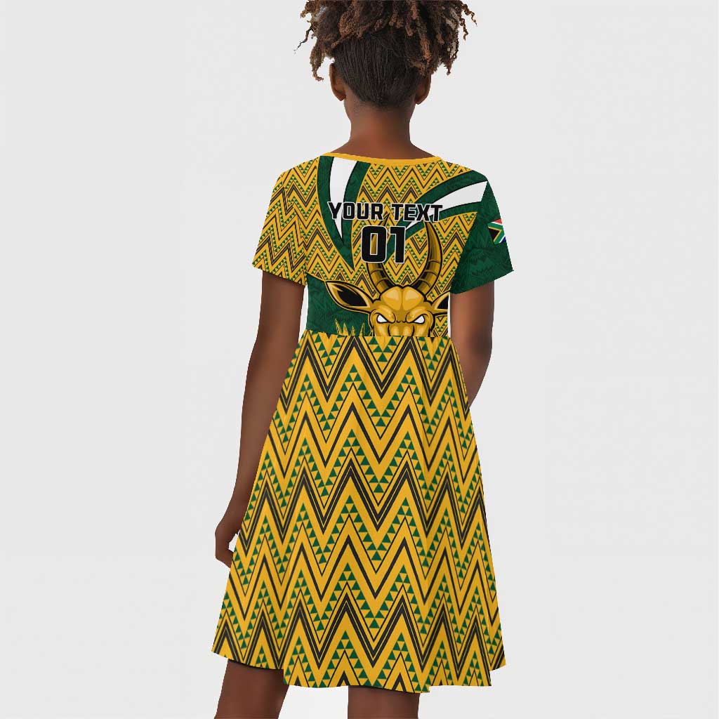 Custom South Africa Rugby Kid Short Sleeve Dress - Come On Bokke, Champion World Cup