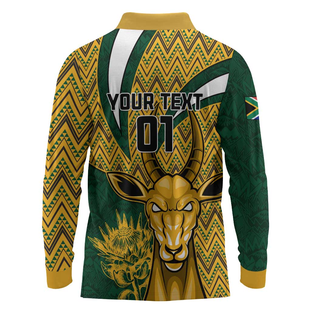 Custom South Africa Rugby Long Sleeve Polo Shirt - Come On Bokke, Champion World Cup
