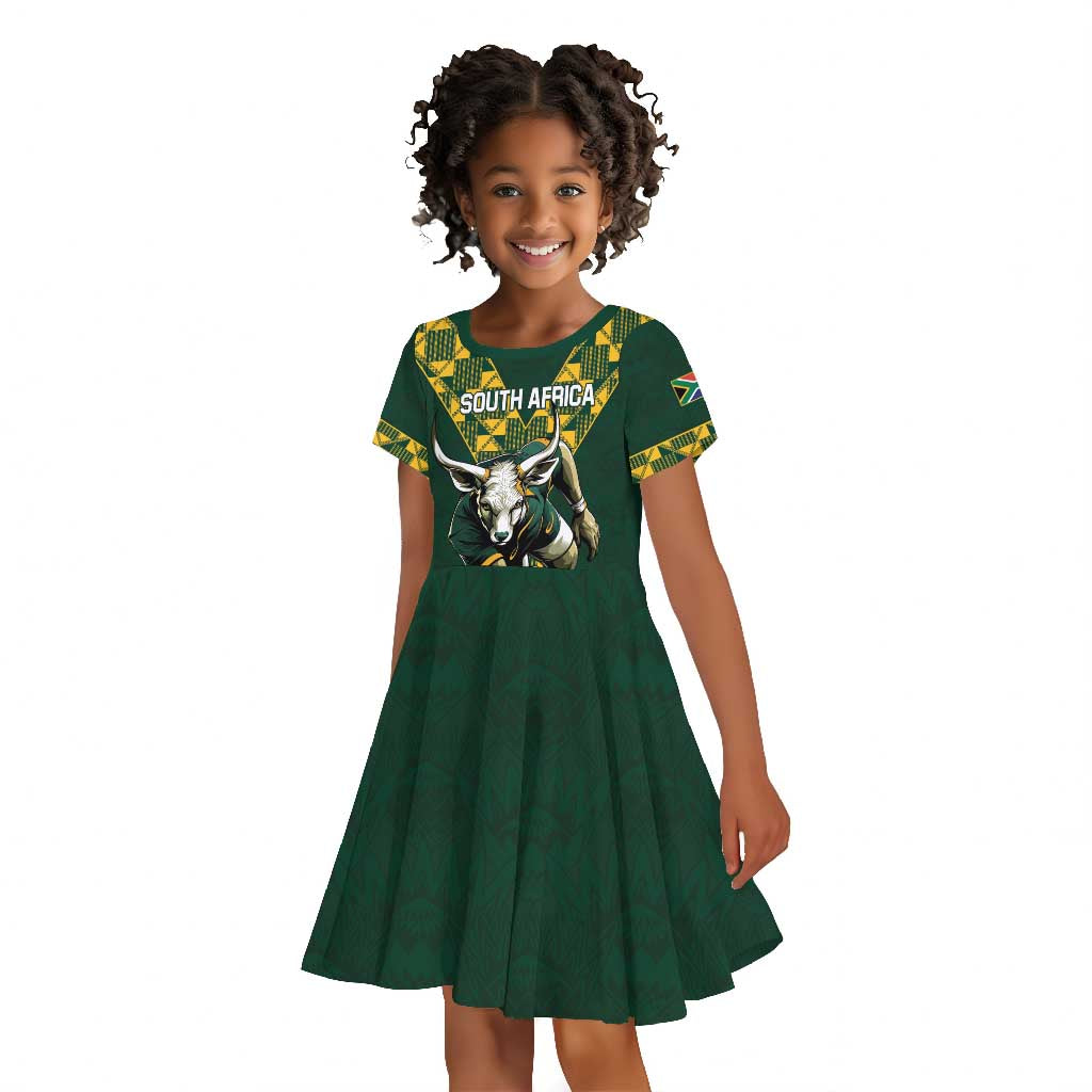Custom South Africa 2024 Rugby Kid Short Sleeve Dress Go Springboks Protea Pattern