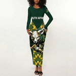 Custom South Africa 2024 Rugby Long Sleeve Bodycon Dress Go Springboks Protea Pattern LT01