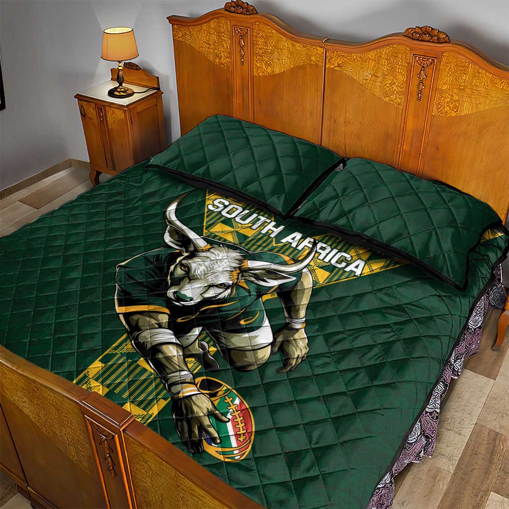 South Africa 2024 Rugby Quilt Bed Set Go Springboks Protea Pattern
