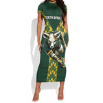Custom South Africa 2024 Rugby Short Sleeve Bodycon Dress Go Springboks Protea Pattern LT01