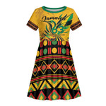 Personalized Black Jamaican Independence Day 1962 Kid Short Sleeve Dress Jumieka Streamertail Reggae Pattern LT01
