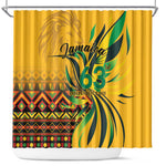 Black Jamaican Independence Day 1962 Shower Curtain Jumieka Streamertail Reggae Pattern LT01